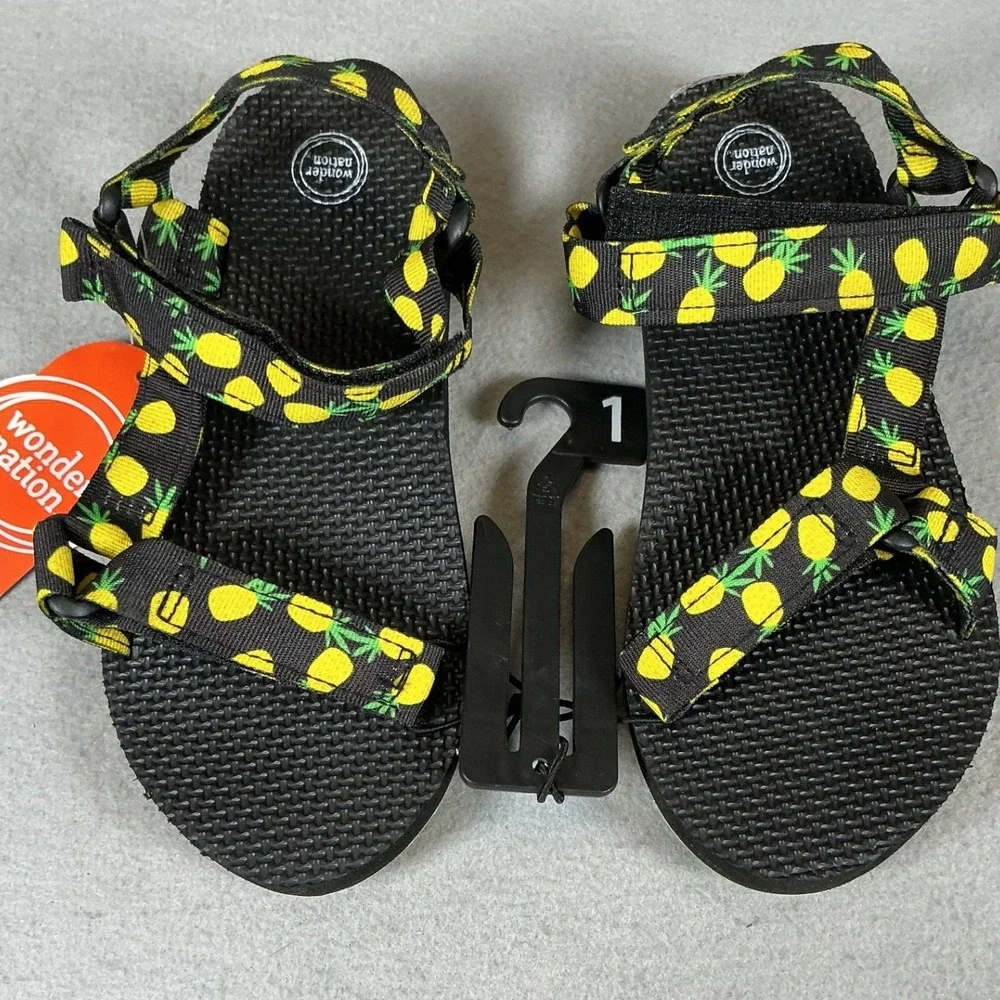 Wonder Nation Kids 1 Black Yellow Pineapple Sport Sandals New